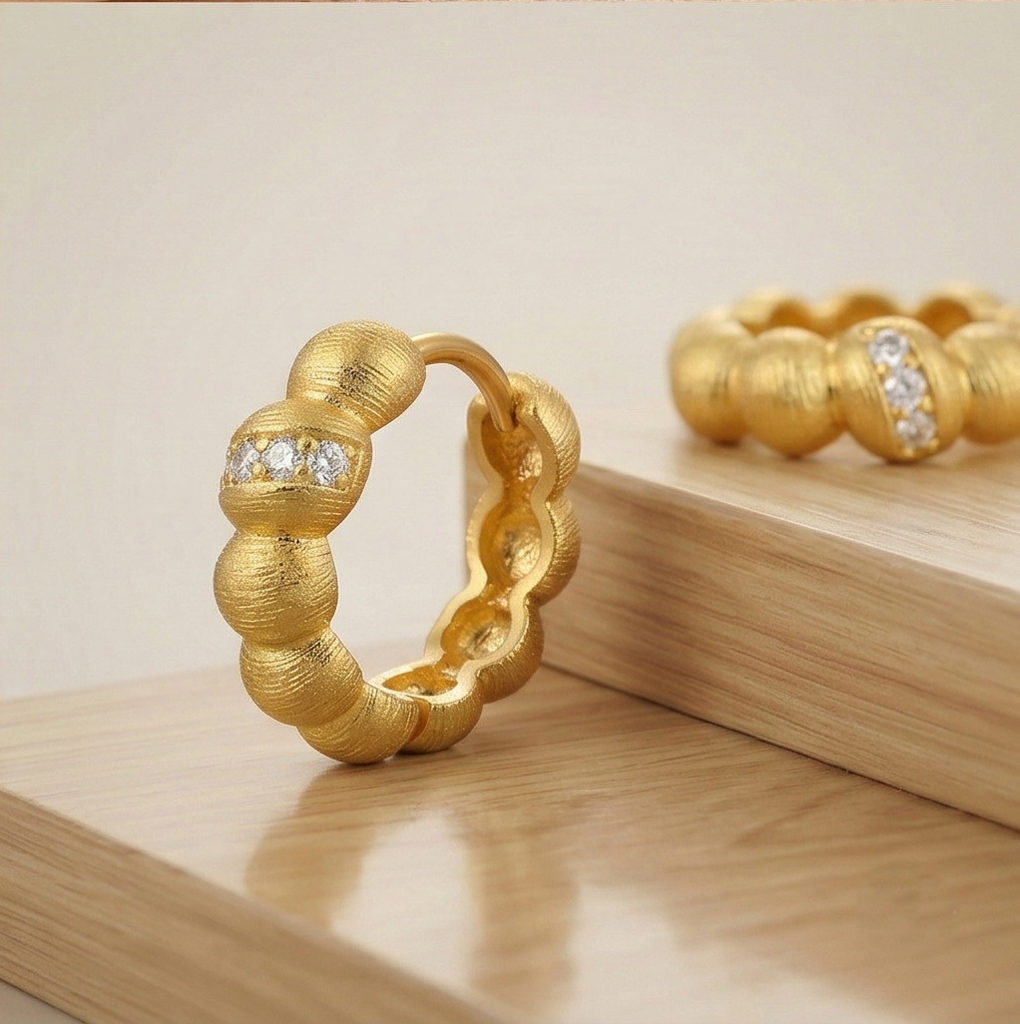 Luxe Collection -Textured Beaded Huggie Hoop Earrings Jewellery For Women : AGER0203089