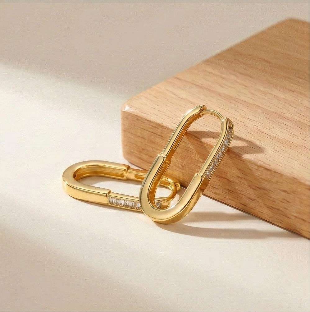 Luxe Collection - Elongated Oval Hoop Earrings Jewellery For Women : AGER0203091