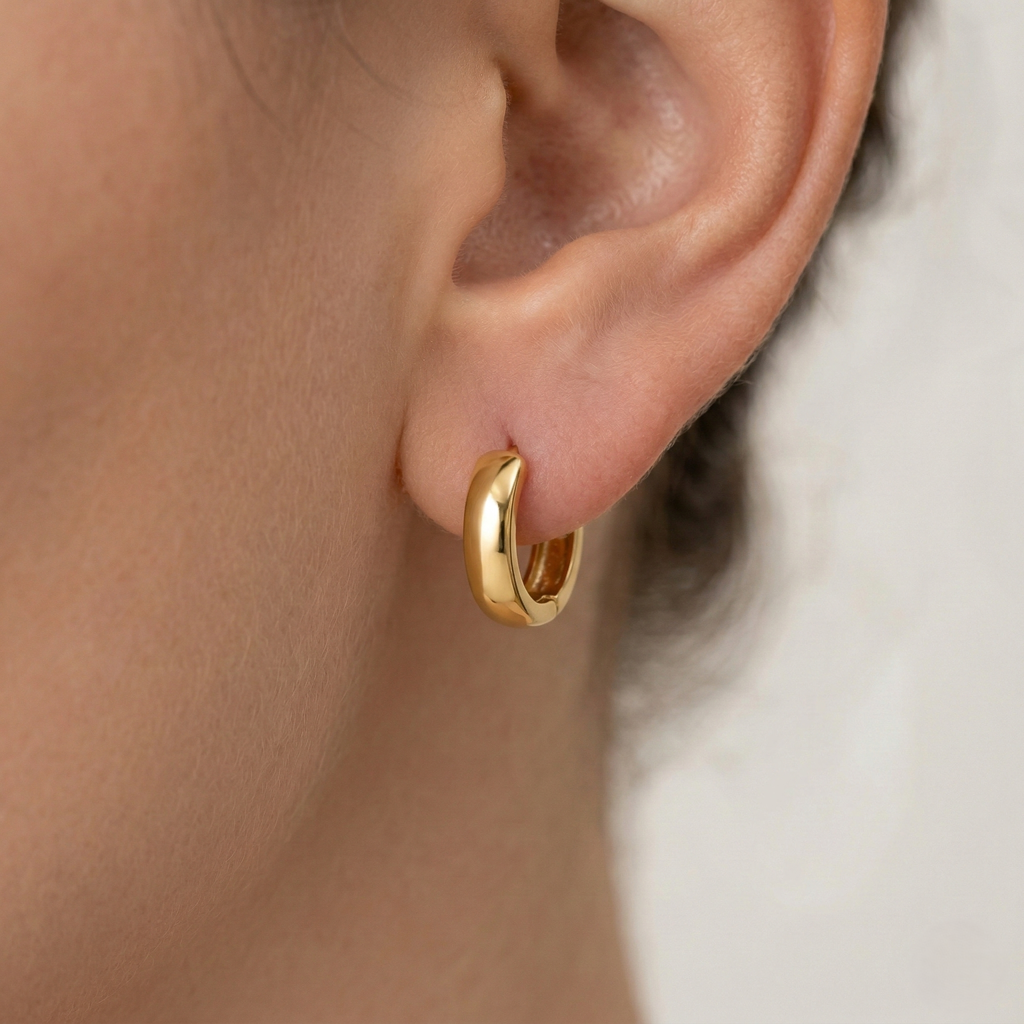 Luxe Collection - Gold Plated Thick Minimalist Huggie Hoop Earrings Jewellery For Women : AGER0203100