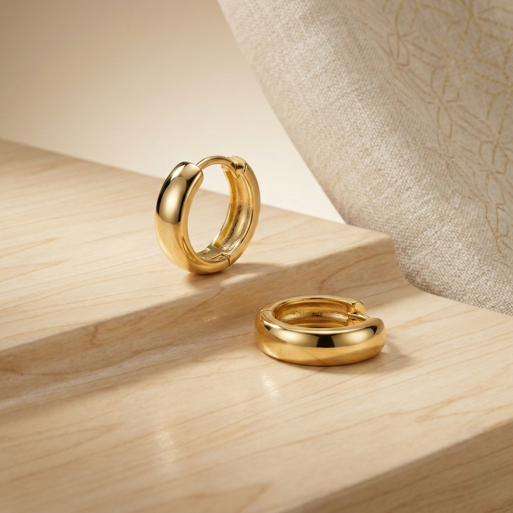 Luxe Collection - Gold Plated Thick Minimalist Huggie Hoop Earrings Jewellery For Women : AGER0203100