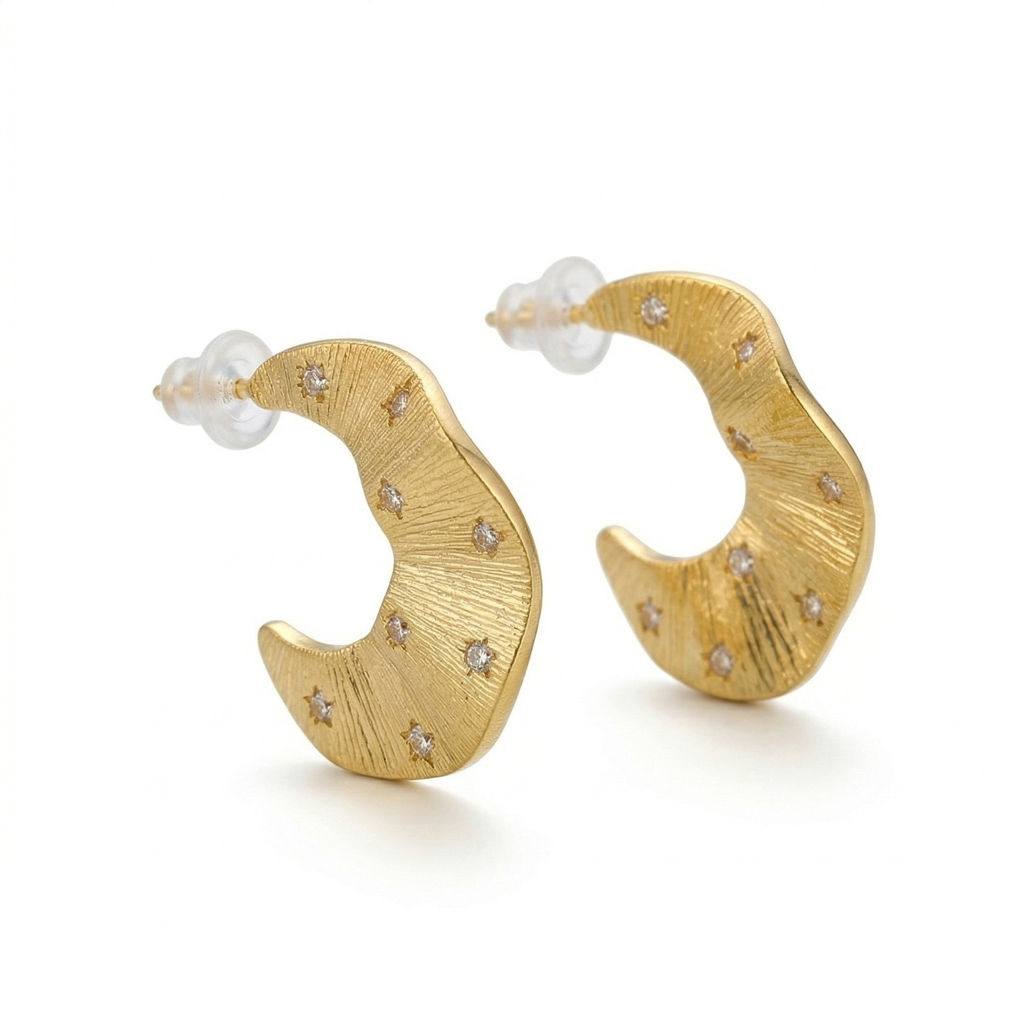 Luxe Collection - Gold Plated Textured Crescent Moon Earrings Bohemian Jewellery : AGER0203112