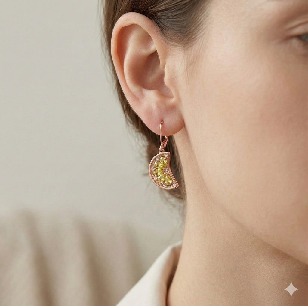 Luxe Collection - Rose Gold Plated Citrus Slice Drop Earrings Summer Jewellery : AGER0203118
