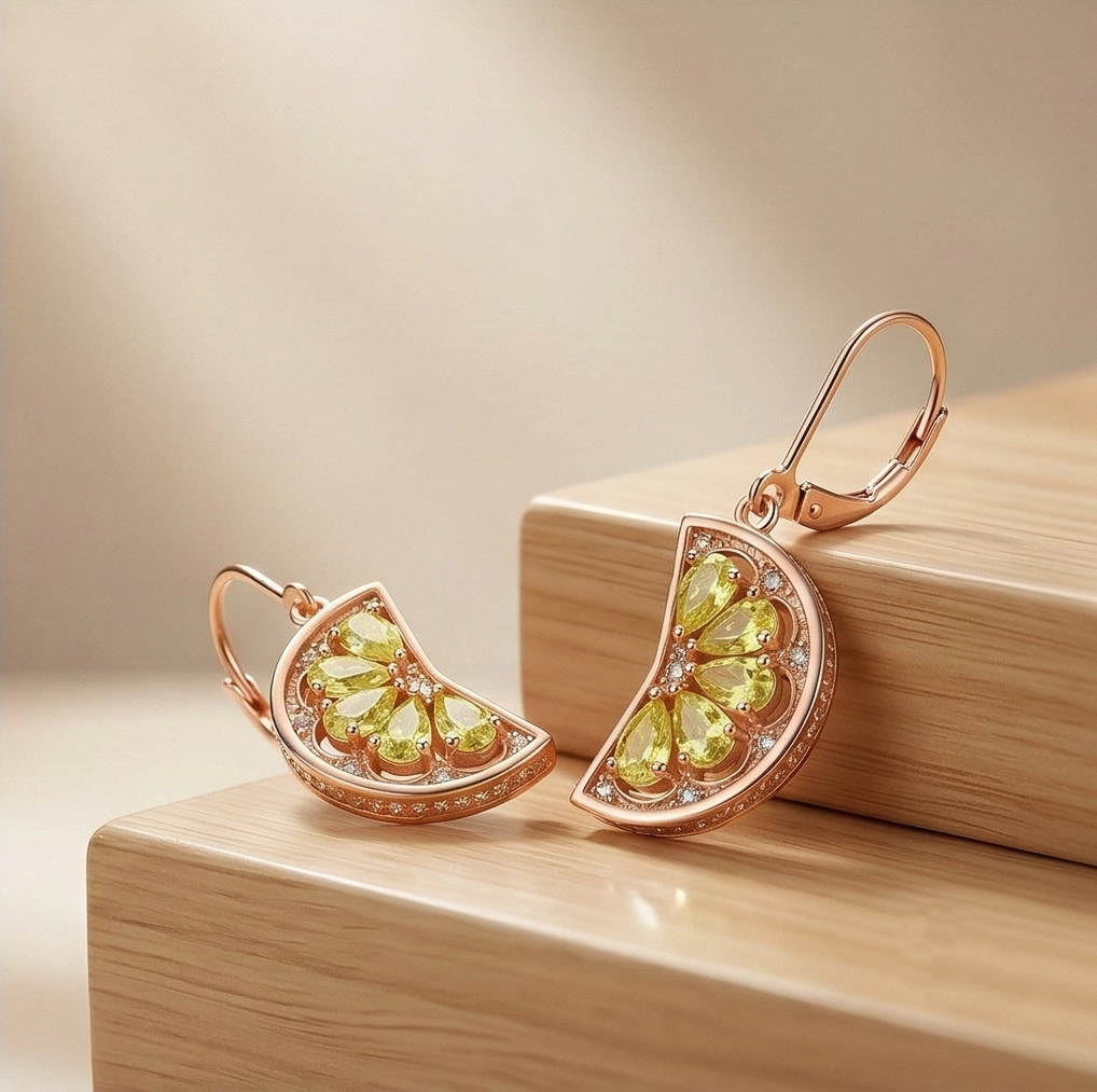 Luxe Collection - Rose Gold Plated Citrus Slice Drop Earrings Summer Jewellery : AGER0203118