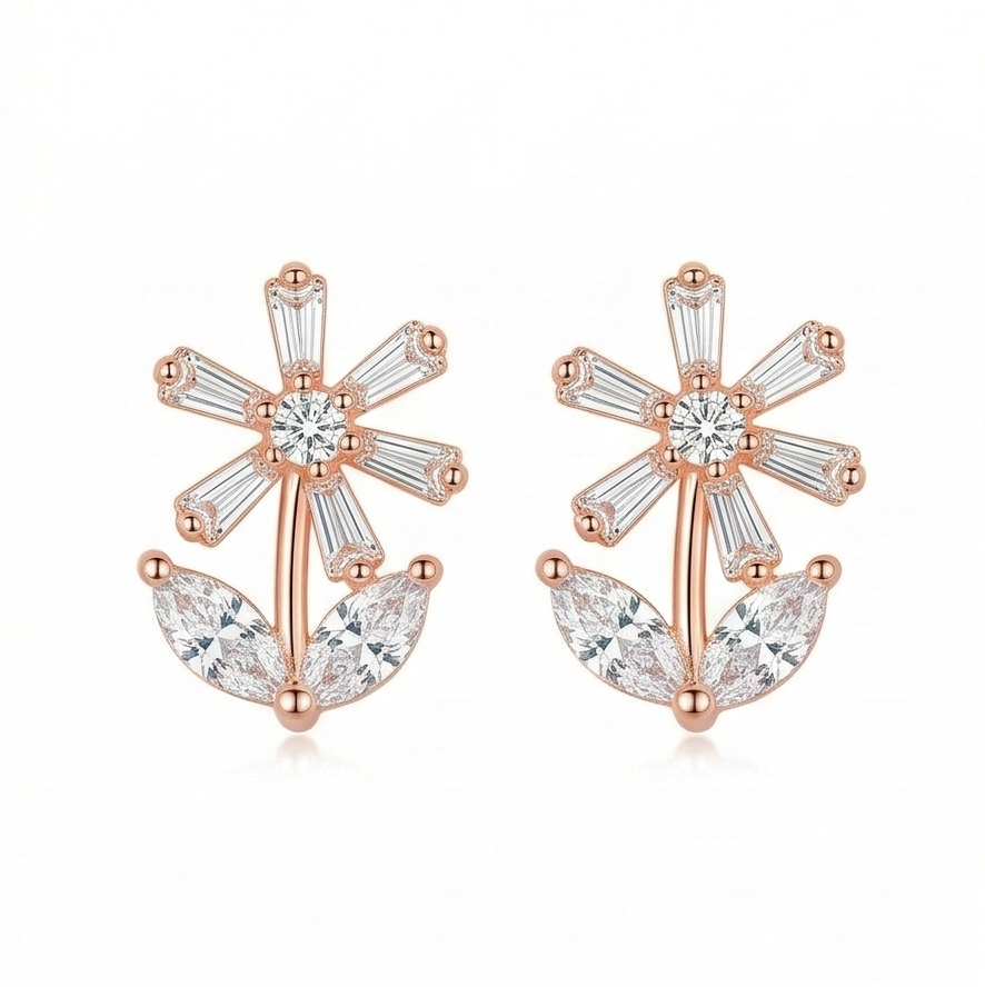Luxe Collection - Rose Gold Plated Floral Stud Earrings Elegant Jewellery : AGER0203129