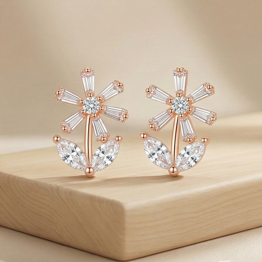 Luxe Collection - Rose Gold Plated Floral Stud Earrings Elegant Jewellery : AGER0203129