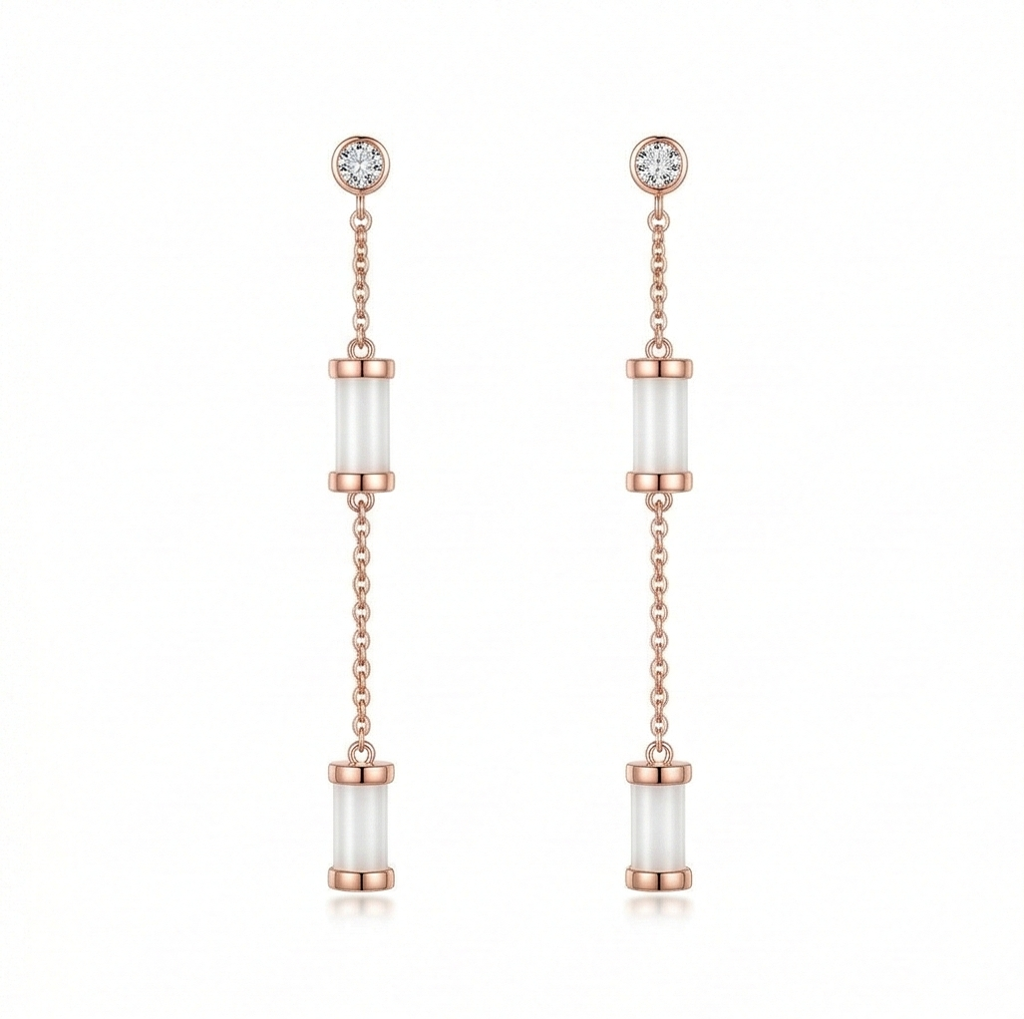 Luxe Collection - Long Chain Cylinder Dangle Earrings High Polish Rose Gold Finish Jewellery For Women : AGER0203148-1