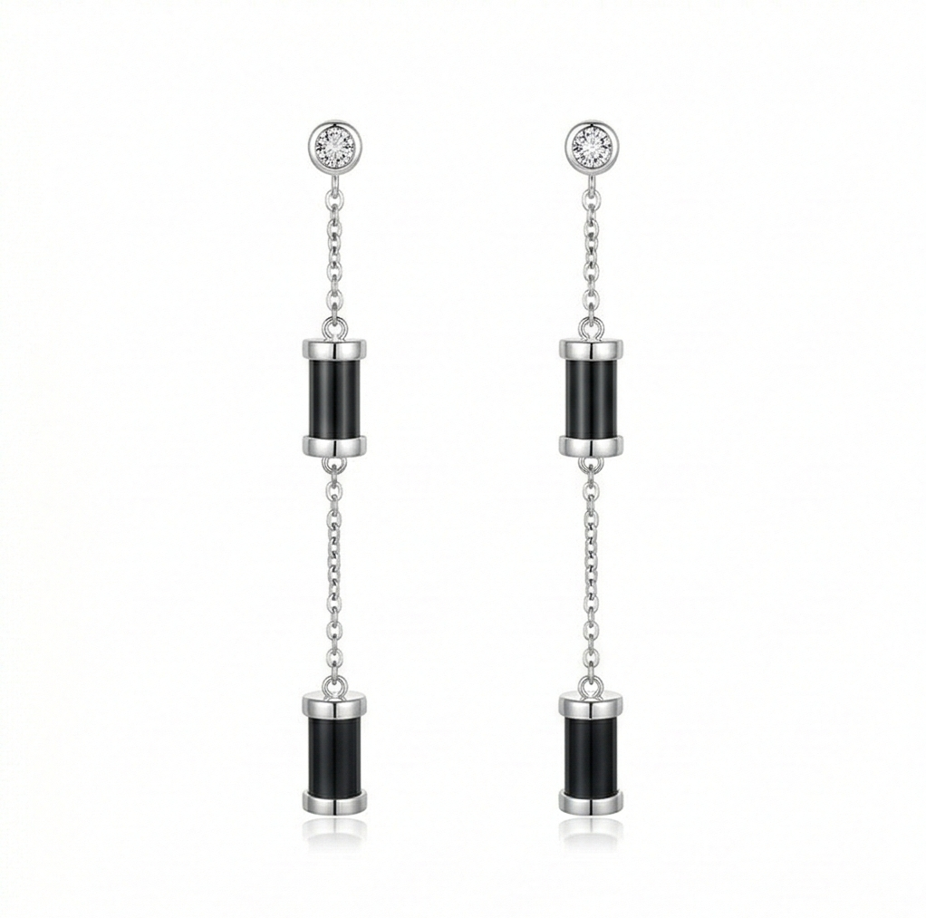 Luxe Collection - Long Chain Cylinder Dangle Earrings High Polish Rose Gold Finish Jewellery For Women : AGER0203148