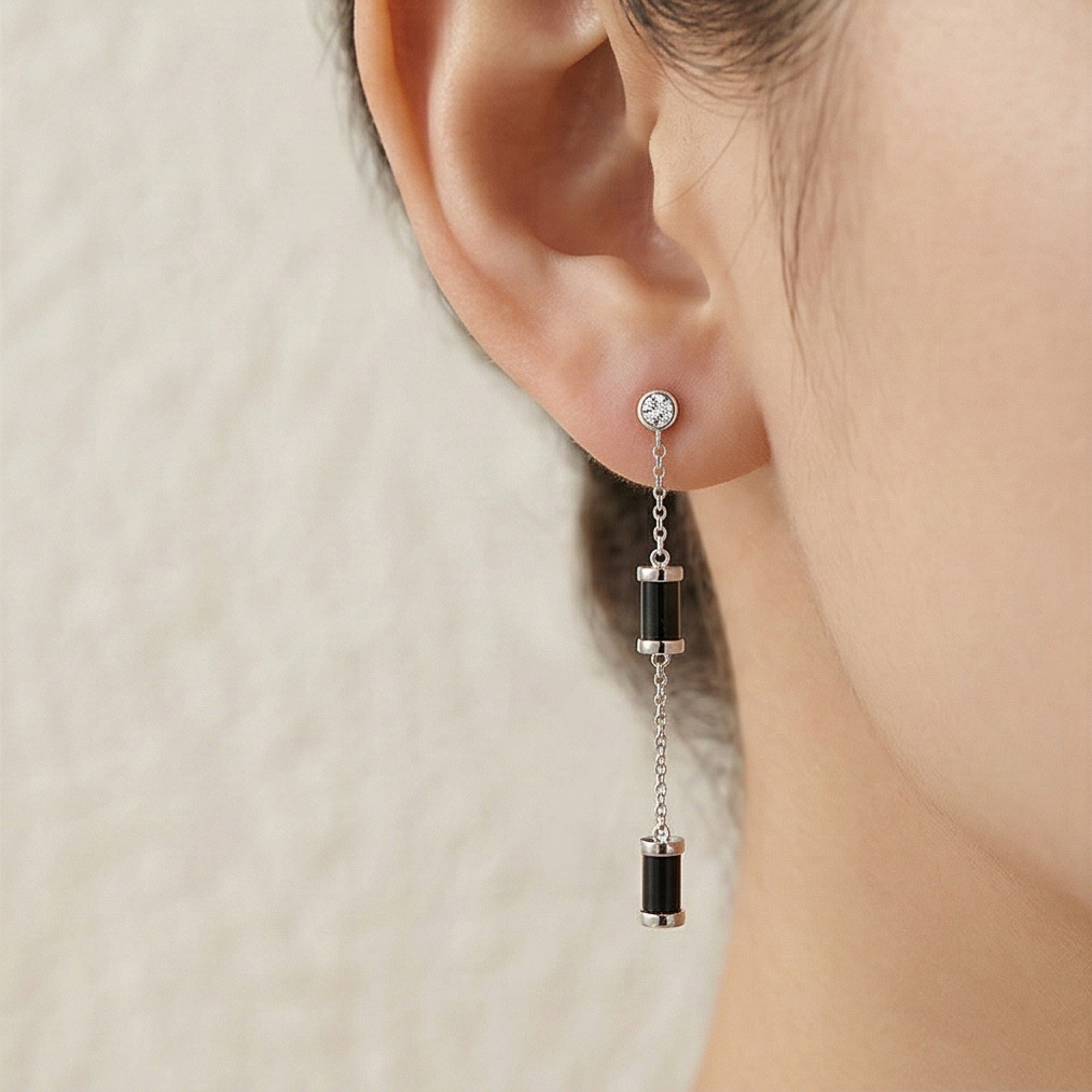 Luxe Collection - Long Chain Cylinder Dangle Earrings High Polish Rose Gold Finish Jewellery For Women : AGER0203148