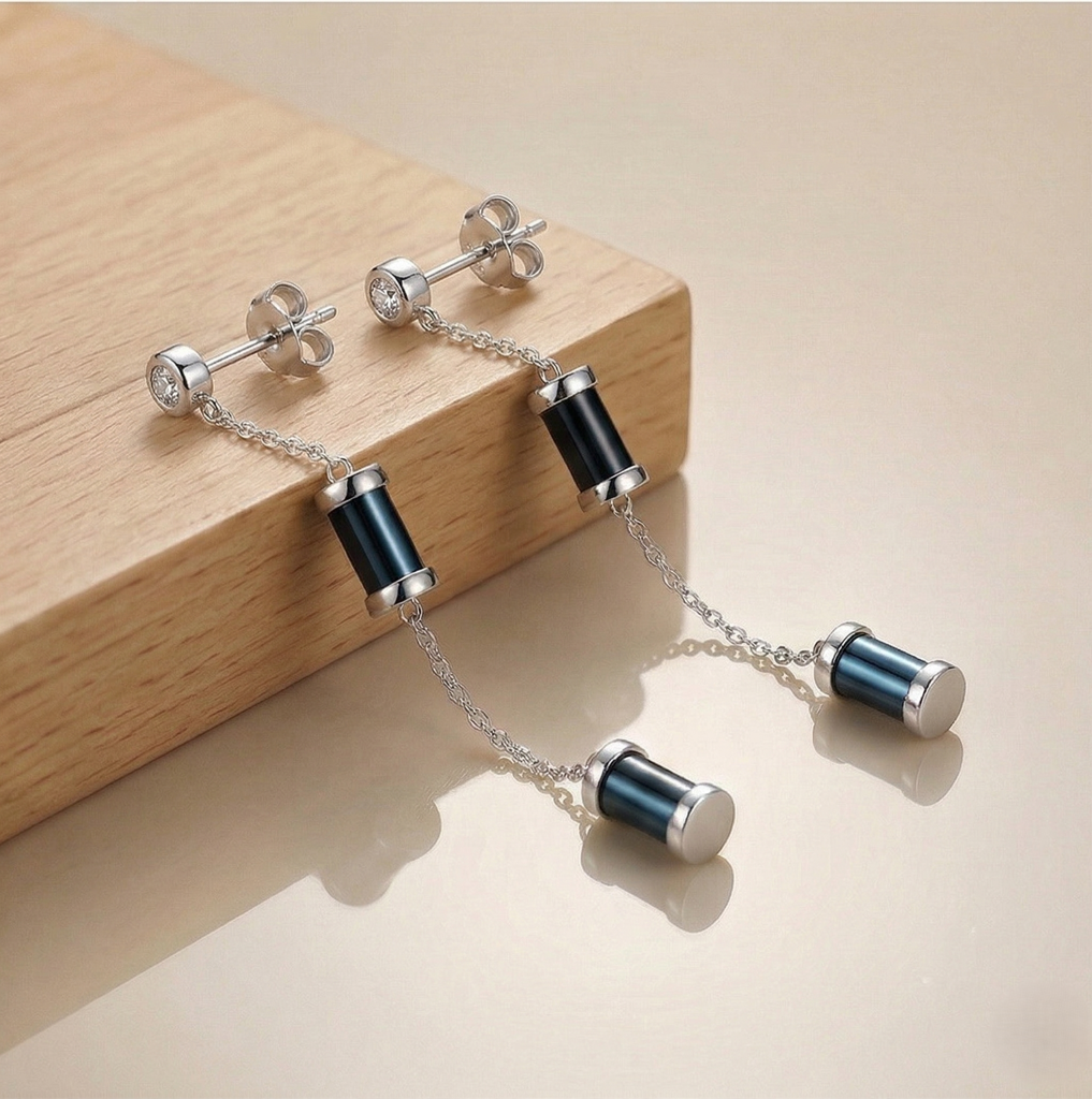 Luxe Collection - Long Chain Cylinder Dangle Earrings High Polish Rose Gold Finish Jewellery For Women : AGER0203148