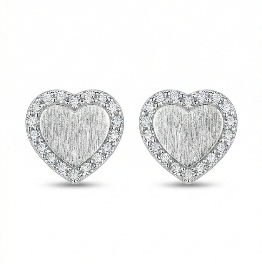 Luxe Collection - Frosted Heart Halo Stud Earrings High Polish Rhodium Finish Jewellery For Women : AGER0203162
