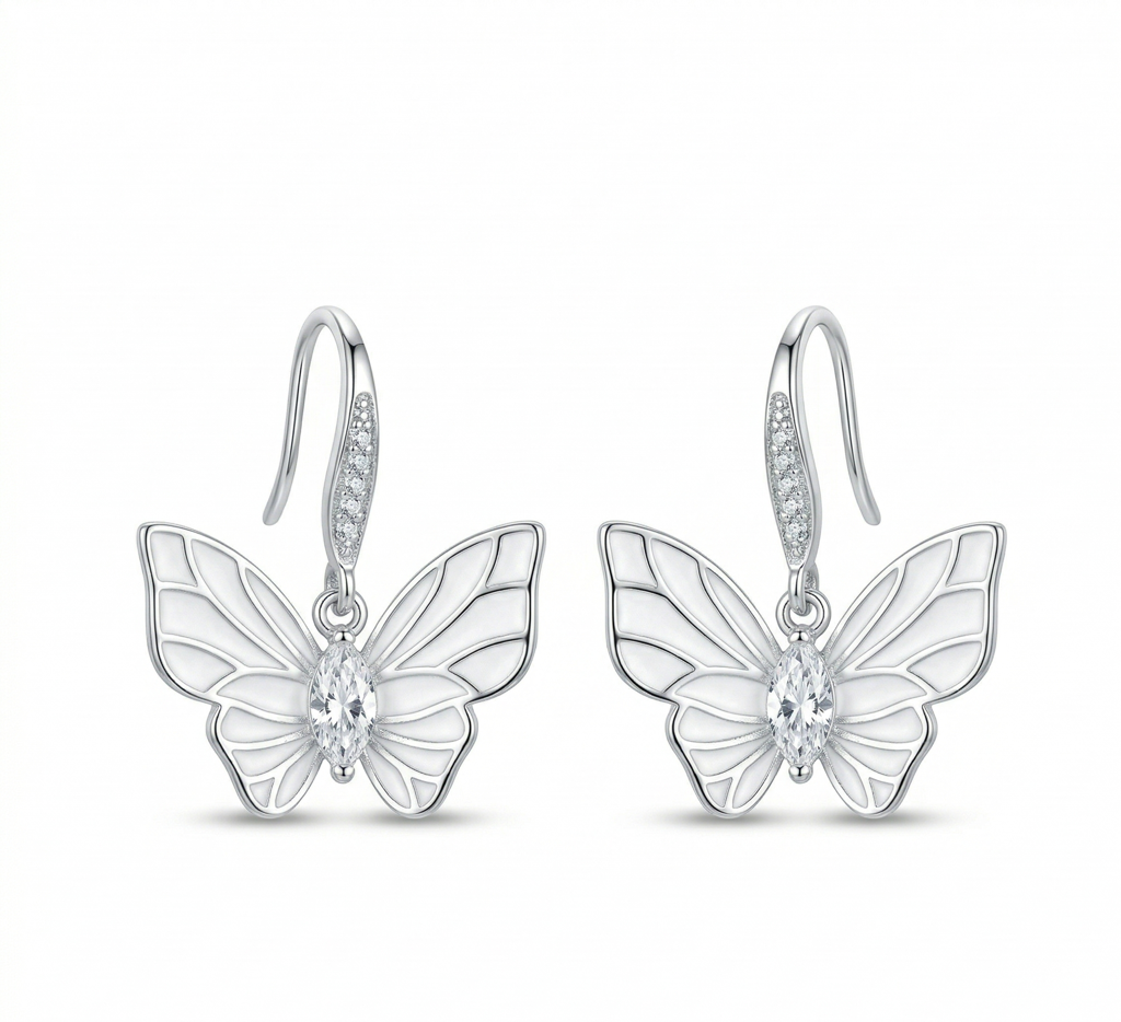 Luxe Collection - Butterfly Drop Earrings High Polish Rhodium Finish Jewellery For Women : AGER0203194