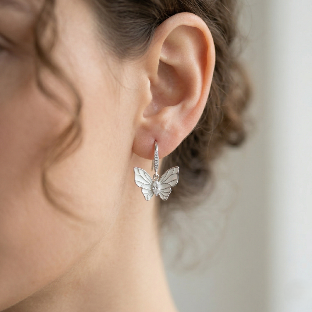 Luxe Collection - Butterfly Drop Earrings High Polish Rhodium Finish Jewellery For Women : AGER0203194