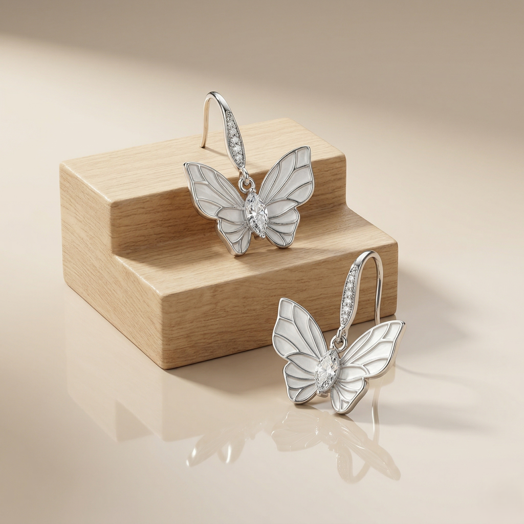 Luxe Collection - Butterfly Drop Earrings High Polish Rhodium Finish Jewellery For Women : AGER0203194