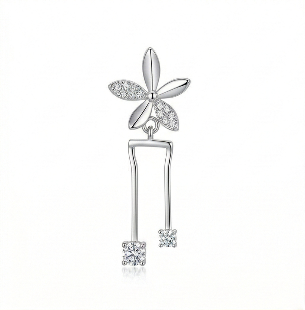 Luxe Collection - Floral Geometric Dangle Earrings High Polish Rhodium Finish Jewellery For Women : AGER0203195