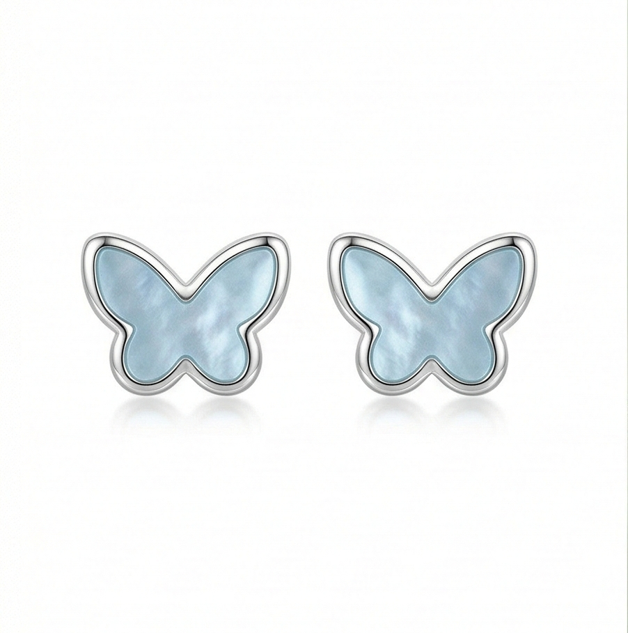Luxe Collection - Blue Butterfly Stud Earrings High Polish Rhodium Finish Jewellery For Women : AGER0203212