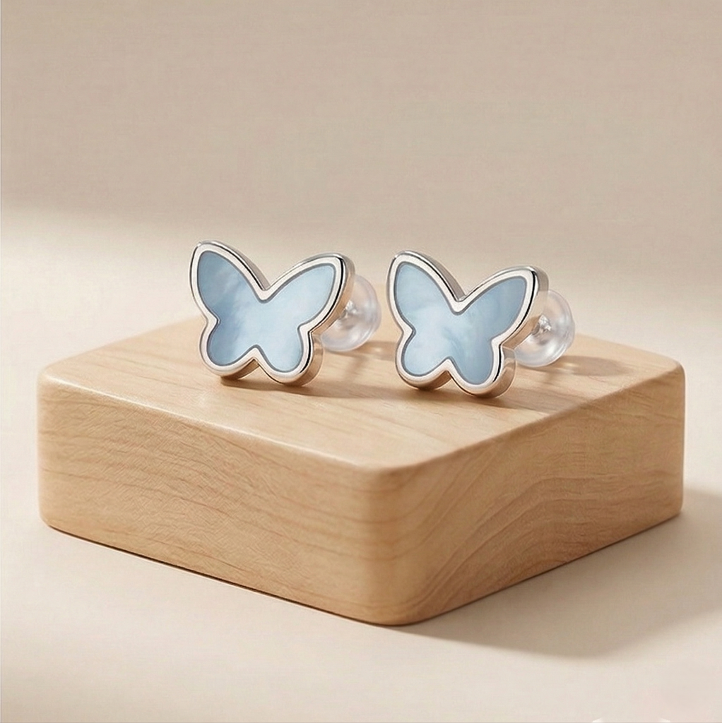 Luxe Collection - Blue Butterfly Stud Earrings High Polish Rhodium Finish Jewellery For Women : AGER0203212