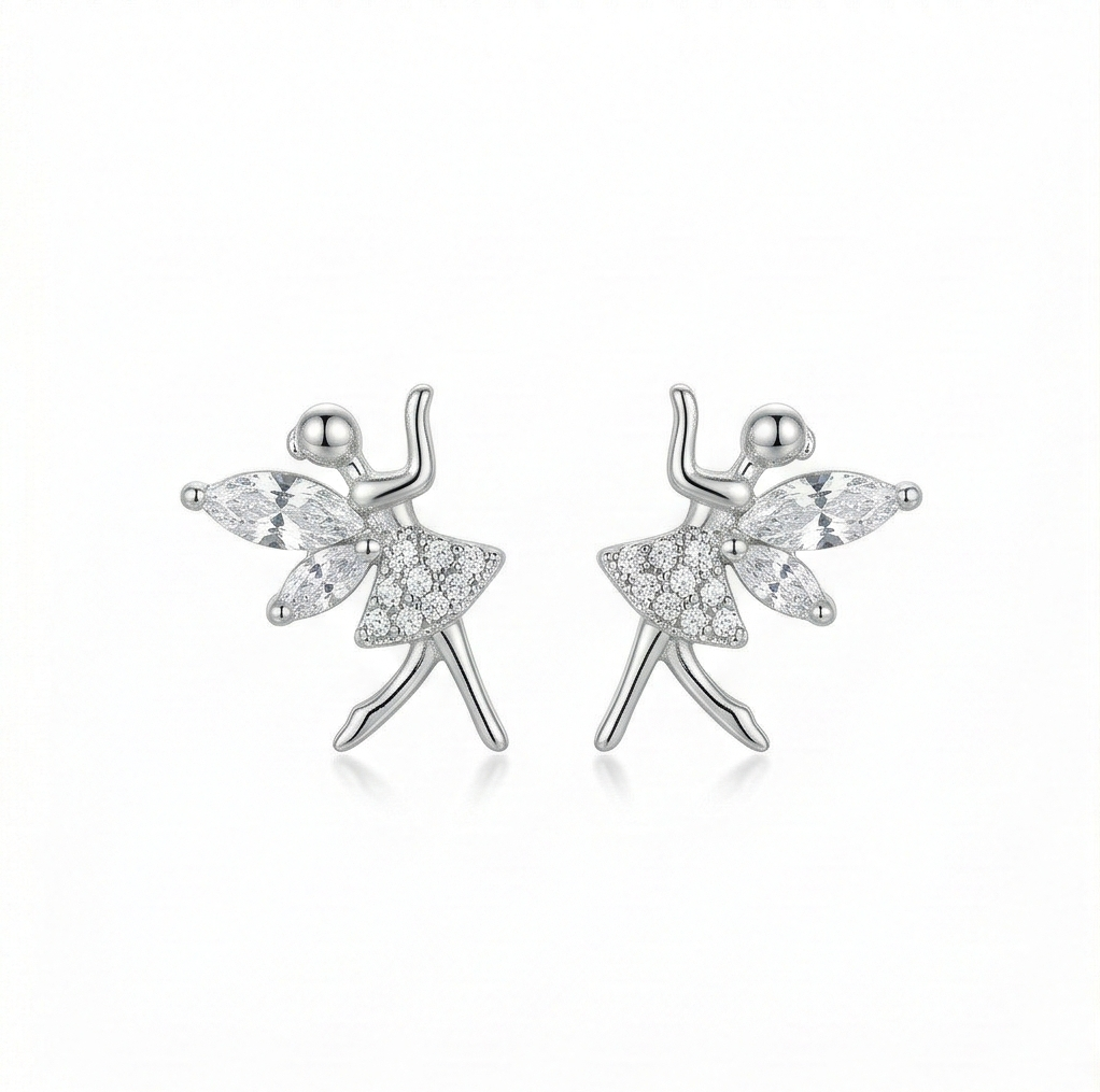 Luxe Collection - Fairy Ballerina Stud Earrings High Polish Rhodium Finish Jewellery For Women : AGER0203214
