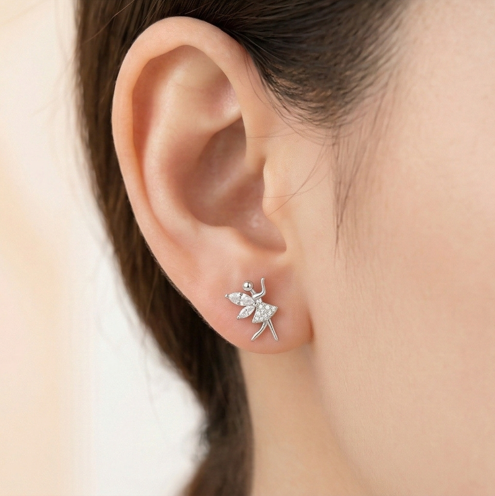 Luxe Collection - Fairy Ballerina Stud Earrings High Polish Rhodium Finish Jewellery For Women : AGER0203214