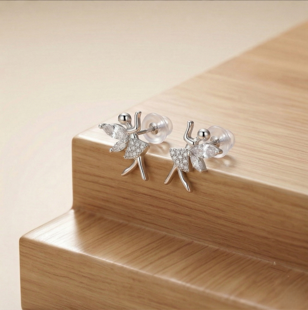 Luxe Collection - Fairy Ballerina Stud Earrings High Polish Rhodium Finish Jewellery For Women : AGER0203214