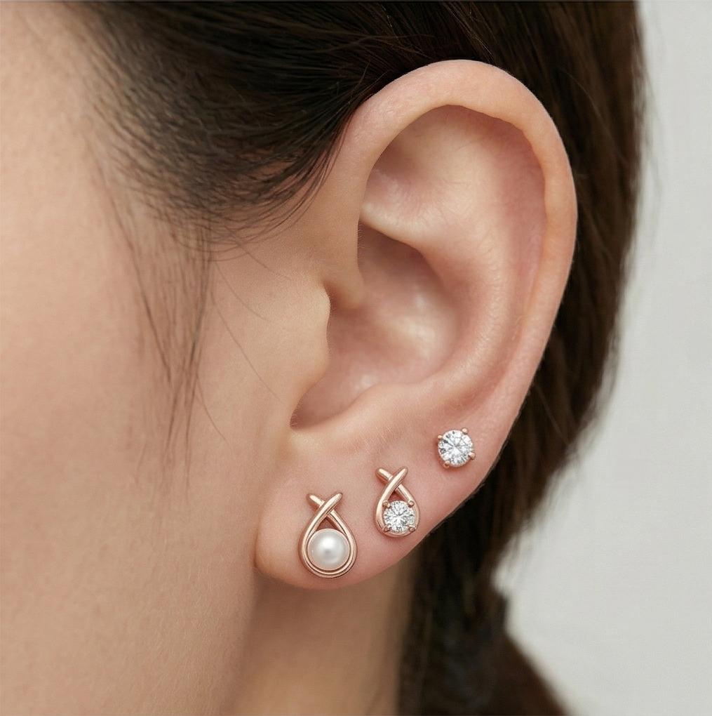 Luxe Collection - Rose Gold Plated Assorted Stud Earrings Set Of 3 - Premium 925 Silver Fine Jewellery For Women : AGER0203215