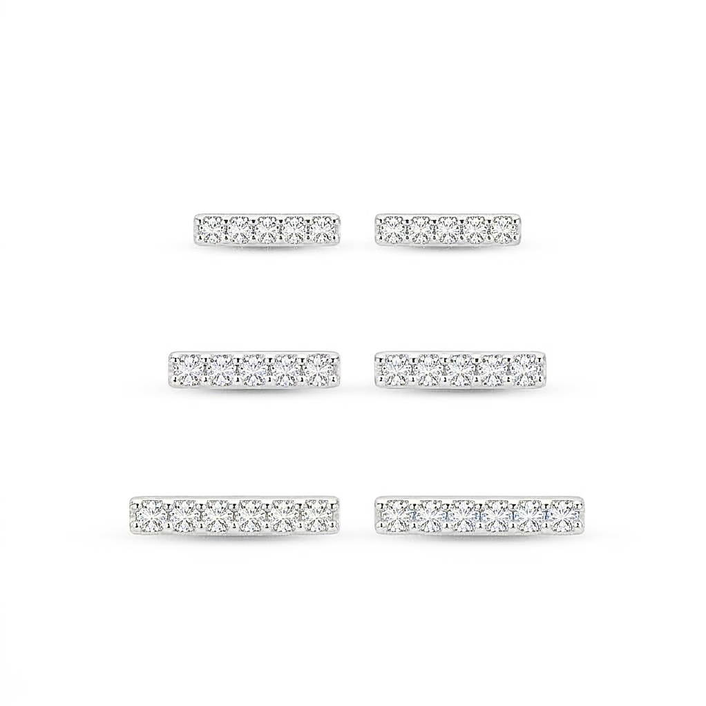 Luxe Collection - Minimalist Bar Stud Earrings Set Of 3 High Polish Rhodium Finish - Premium 925 Silver Fine Jew : AGER0203219