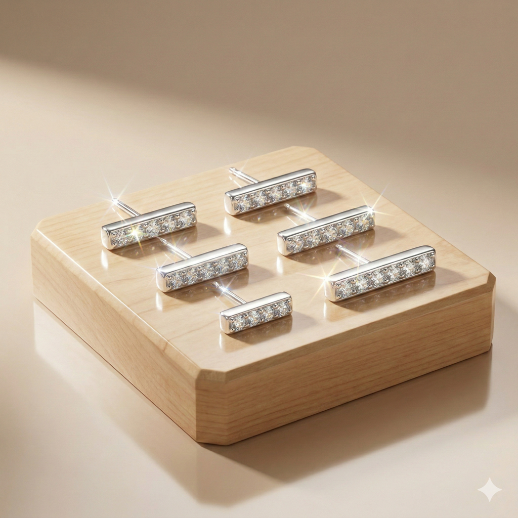 Luxe Collection - Minimalist Bar Stud Earrings Set Of 3 High Polish Rhodium Finish - Premium 925 Silver Fine Jew : AGER0203219