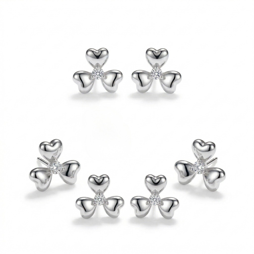 Luxe Collection - Clover Floral Stud Earrings Set Of 3 High Polish Finish Minimalist Everyday Jewellery For Women : AGER0203220
