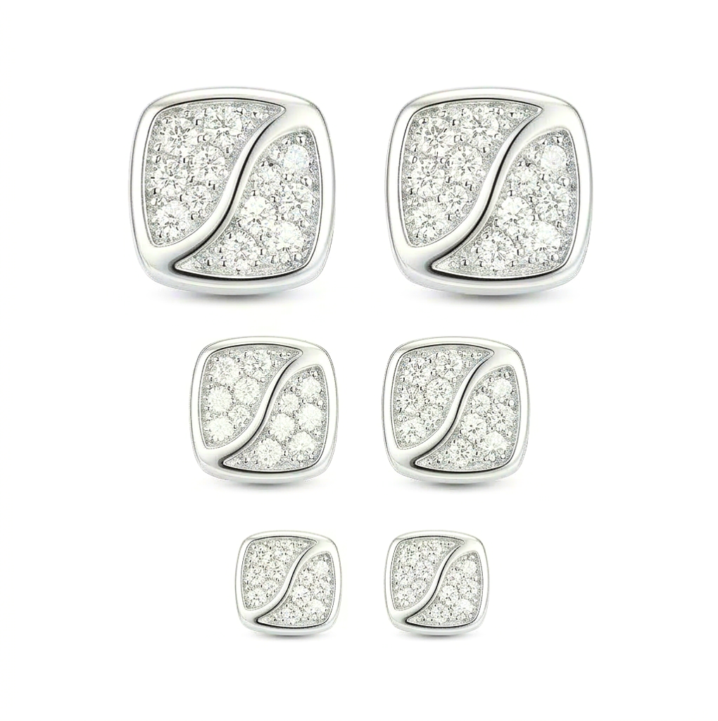 Luxe Collection - Square Wave Set Of 3 Stud Earrings High Polish Rhodium - Premium 925 Silver Fine Jewellery : AGER0203236