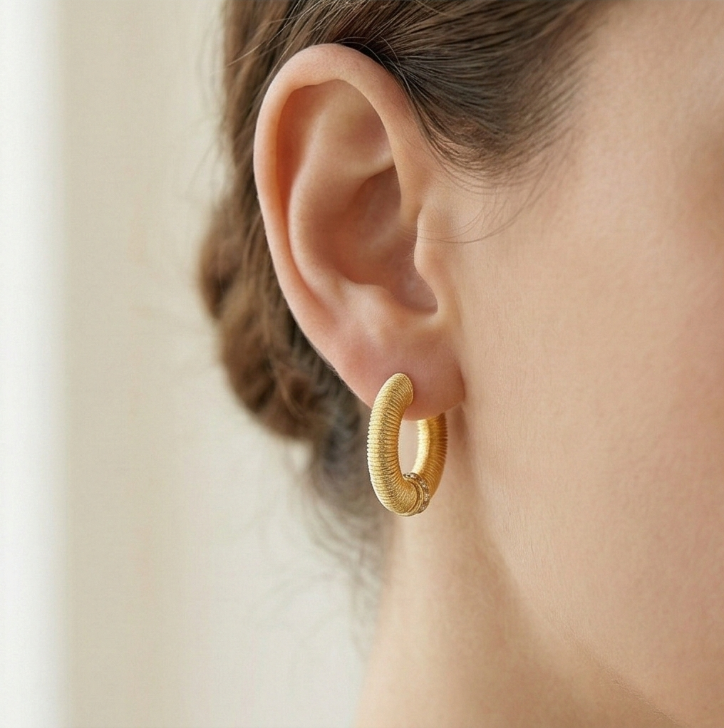 Luxe Collection - Gold Plated Textured Chunky Hoop Earrings Bold Statement Jewellery : AGER0203247