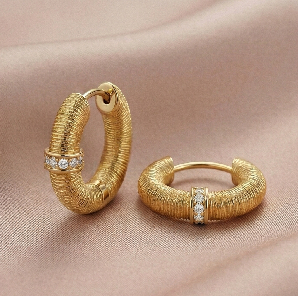 Luxe Collection - Gold Plated Textured Chunky Hoop Earrings Bold Statement Jewellery : AGER0203247