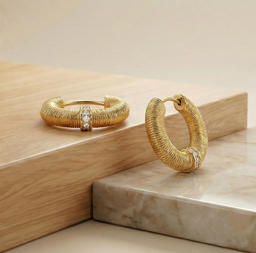 Luxe Collection - Gold Plated Textured Chunky Hoop Earrings Bold Statement Jewellery : AGER0203247