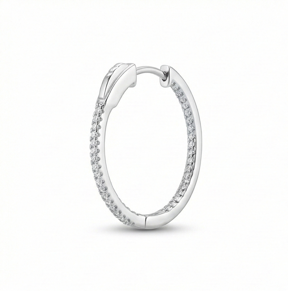 925 Sterling Silver Inside-Out Pave Oval Hoop Earrings Classic Jewellery For Women : AGk02008
