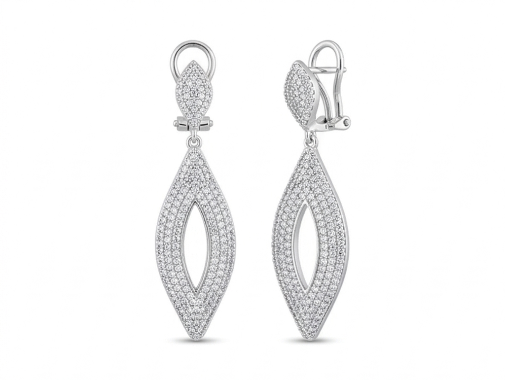 925 Sterling Silver Openwork Marquise Drop Earrings Bridal Jewellery For Women : AGk02011