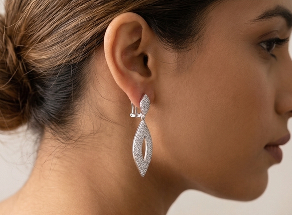 925 Sterling Silver Openwork Marquise Drop Earrings Bridal Jewellery For Women : AGk02011