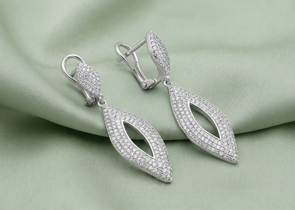 925 Sterling Silver Openwork Marquise Drop Earrings Bridal Jewellery For Women : AGk02011