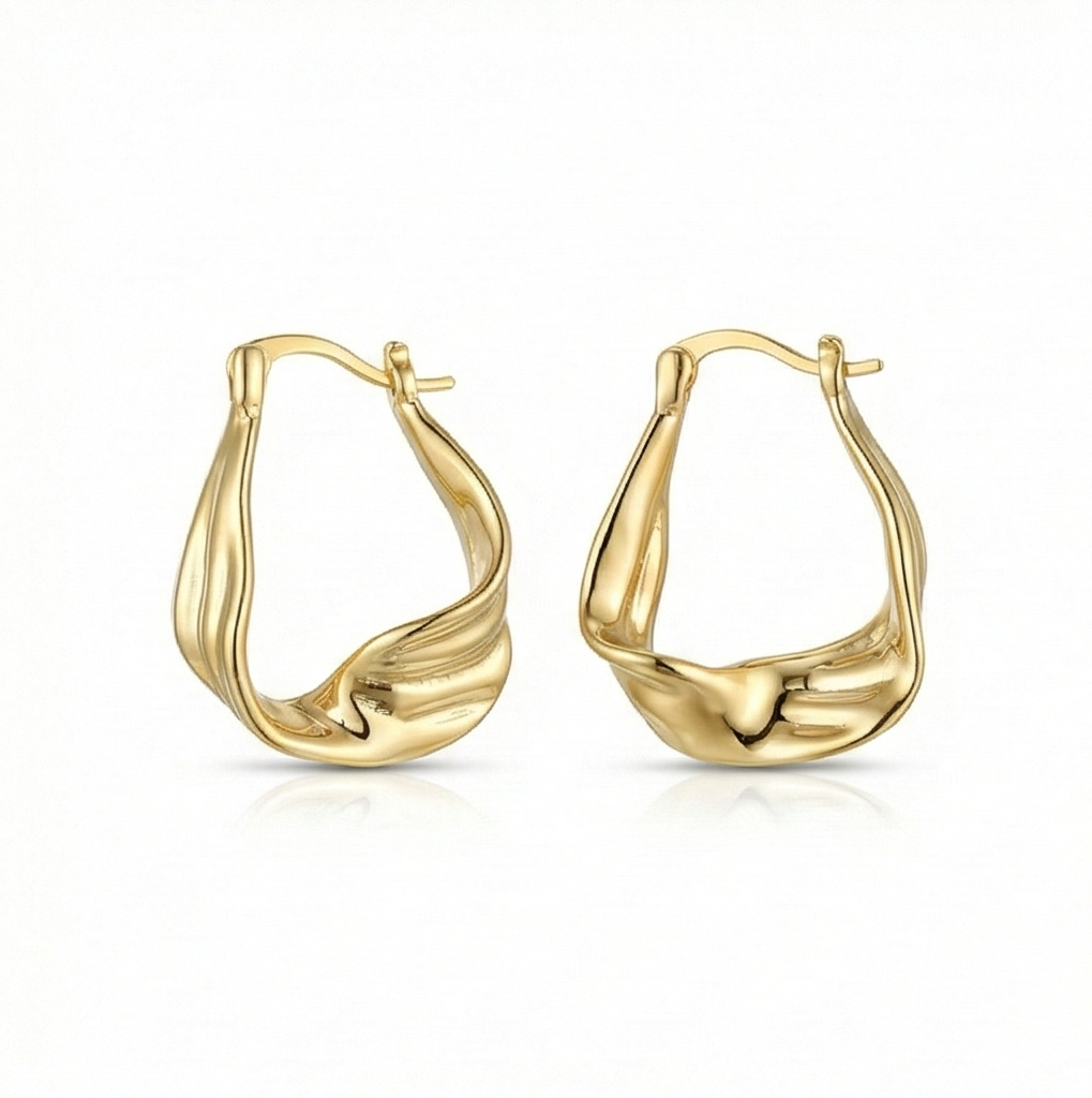 925 Sterling Silver Twisted Sculptural Hoop Earrings In Gold Finish Women'S Jewellery : AGk02026