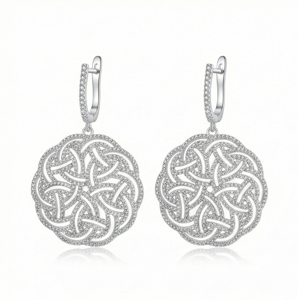 925 Sterling Silver Intricate Celtic Knot Drop Earrings High Polish Rhodium Women'S Jewellery : AGk02045