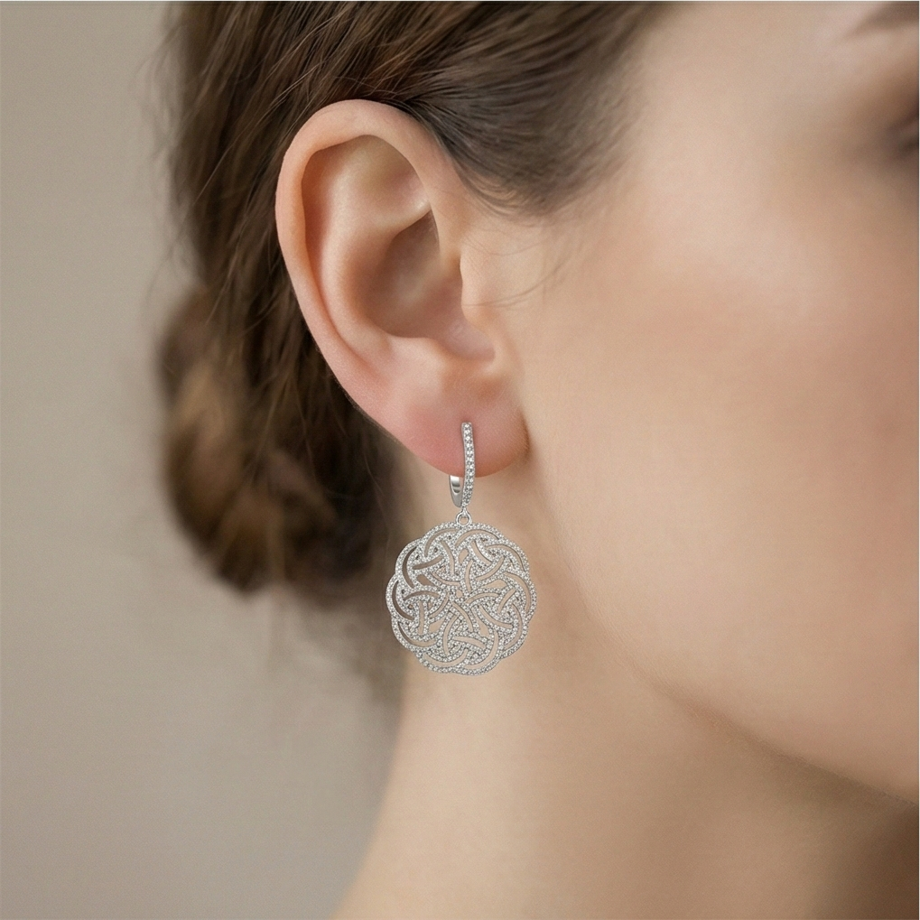 925 Sterling Silver Intricate Celtic Knot Drop Earrings High Polish Rhodium Women'S Jewellery : AGk02045