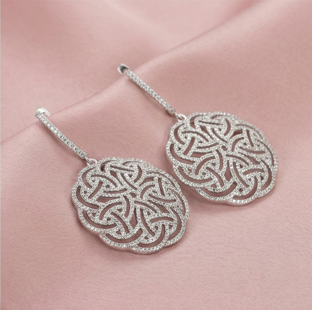 925 Sterling Silver Intricate Celtic Knot Drop Earrings High Polish Rhodium Women'S Jewellery : AGk02045