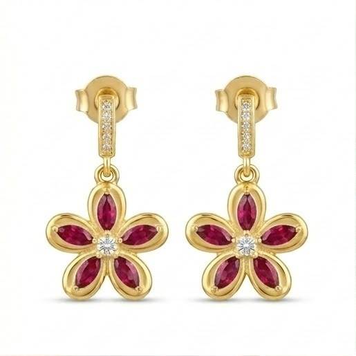 Floral Marquise Drop Earrings In 925 Sterling Silver With Gold Finish - Dainty Women'S Jewellery : AGk02192-1