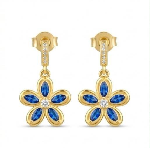 Floral Marquise Drop Earrings In 925 Sterling Silver With Gold Finish - Dainty Women'S Jewellery : AGk02192-2