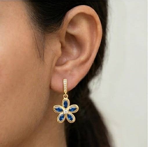 Floral Marquise Drop Earrings In 925 Sterling Silver With Gold Finish - Dainty Women'S Jewellery : AGk02192-2