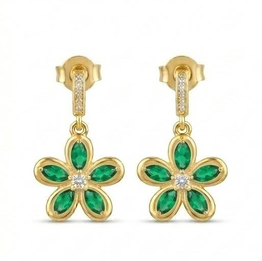 Floral Marquise Drop Earrings In 925 Sterling Silver With Gold Finish - Dainty Women'S Jewellery : AGk02192-3