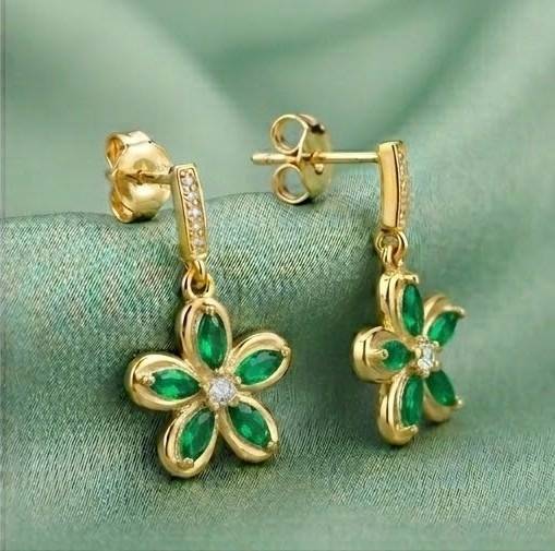 Floral Marquise Drop Earrings In 925 Sterling Silver With Gold Finish - Dainty Women'S Jewellery : AGk02192-3
