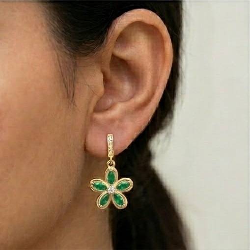 Floral Marquise Drop Earrings In 925 Sterling Silver With Gold Finish - Dainty Women'S Jewellery : AGk02192-3