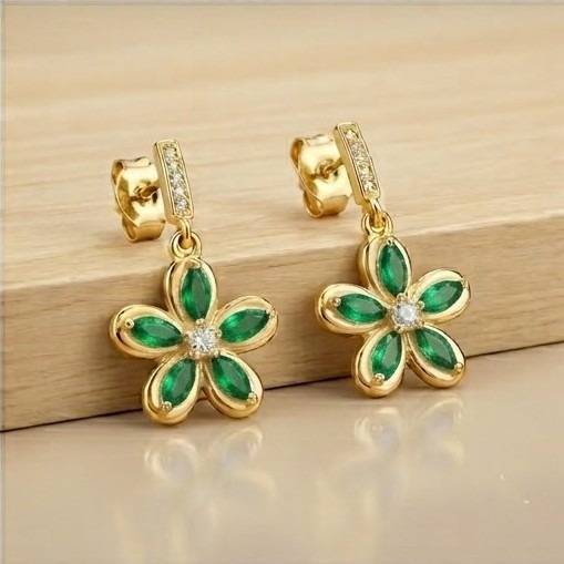 Floral Marquise Drop Earrings In 925 Sterling Silver With Gold Finish - Dainty Women'S Jewellery : AGk02192-3