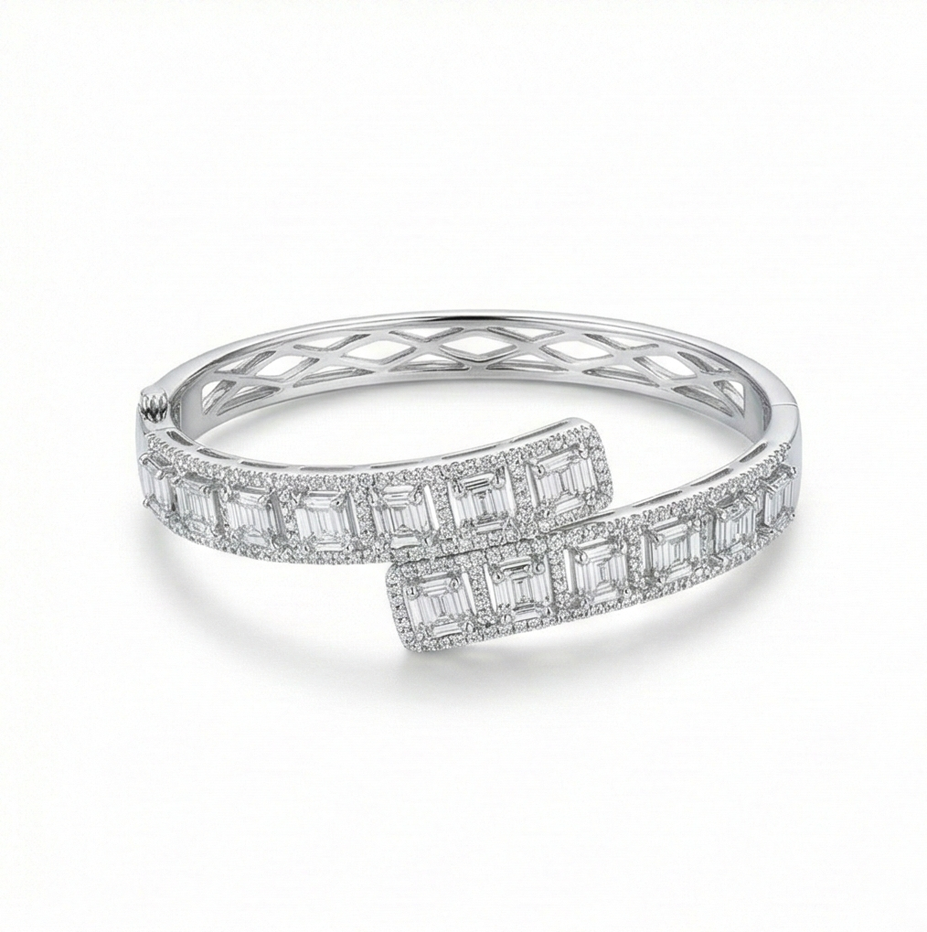 925 Sterling Silver Bypass Hinged Bangle High Polish Rhodium Finish Jewellery : AGkA02137