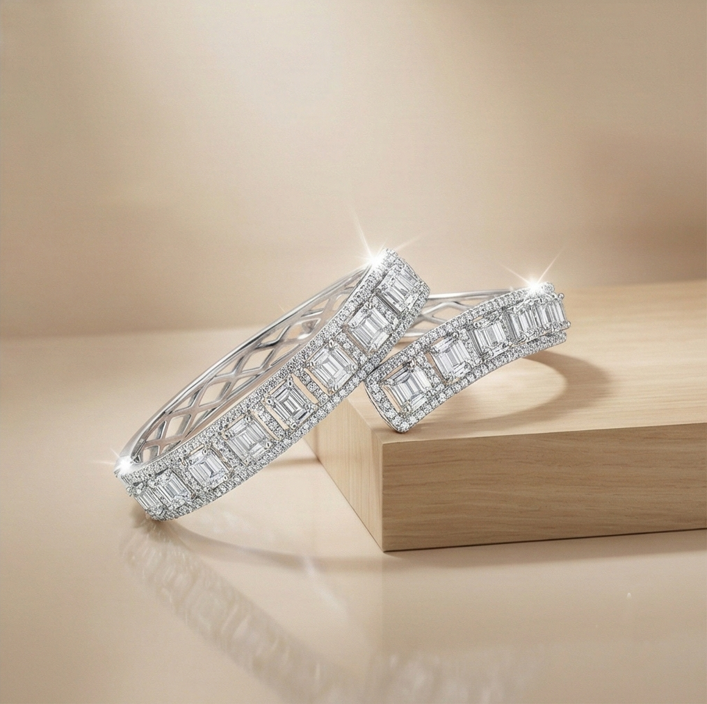 925 Sterling Silver Bypass Hinged Bangle High Polish Rhodium Finish Jewellery : AGkA02137