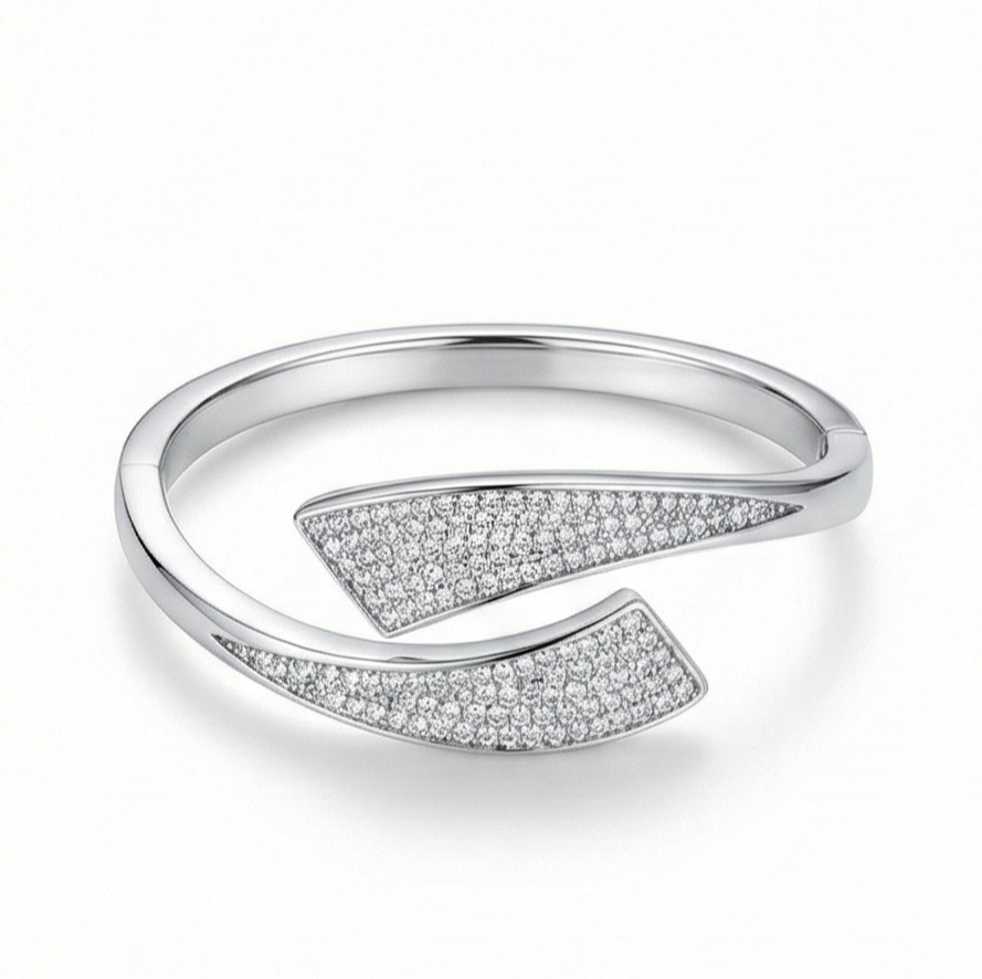 925 Sterling Silver Bypass Kada Bracelet High Polish Rhodium Finish Fine Jewellery : AGkA02145