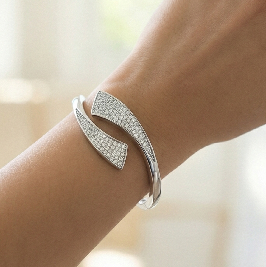 925 Sterling Silver Bypass Kada Bracelet High Polish Rhodium Finish Fine Jewellery : AGkA02145